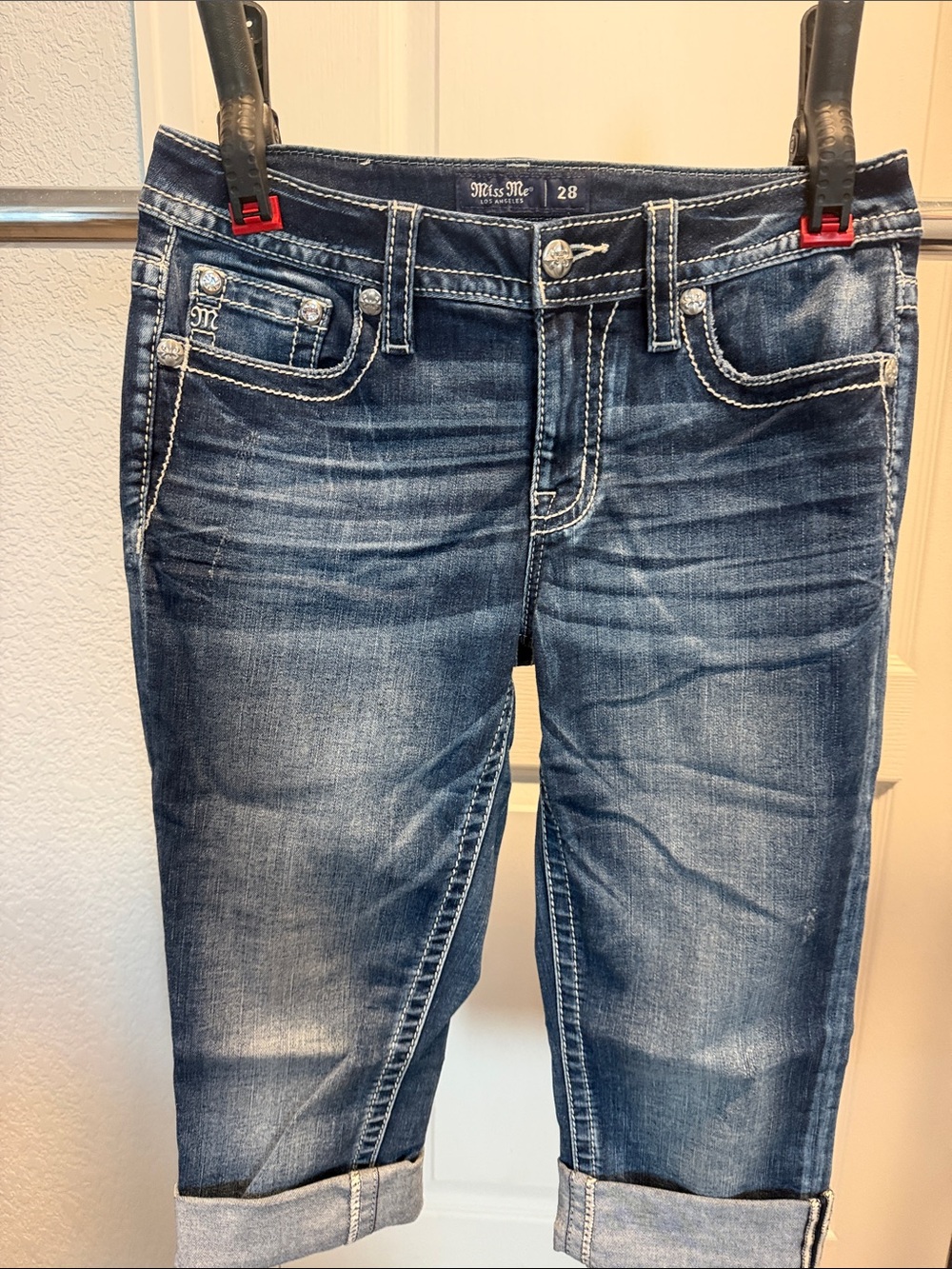 Miss Me Medium-Dark Blue Cropped Roll-Up Women's Jeans